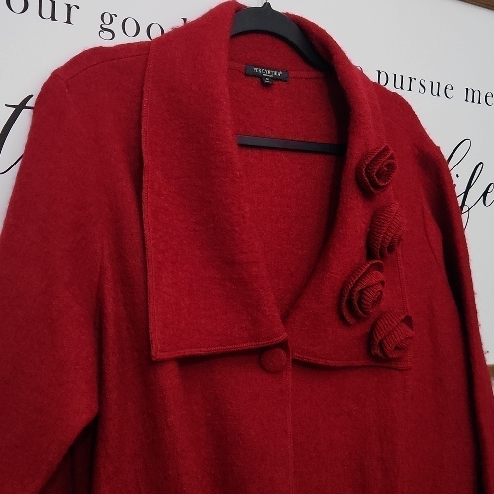 100% Wool Crochet Flowers Cardigan Jacket Sweater Winter Elegant 1X - Picture 3 of 16